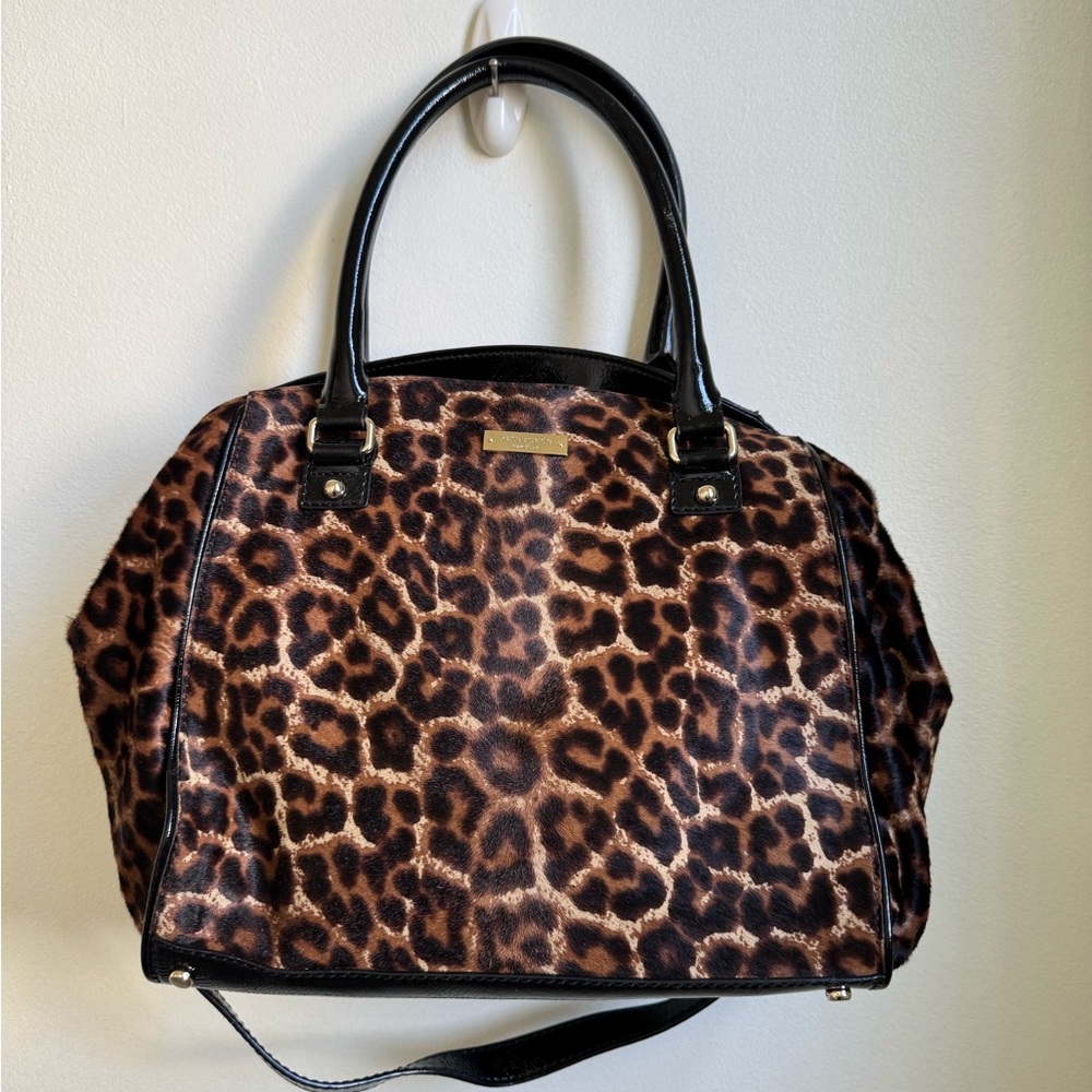 EUC. kate spade Leopard Print Satchel with Black Trim